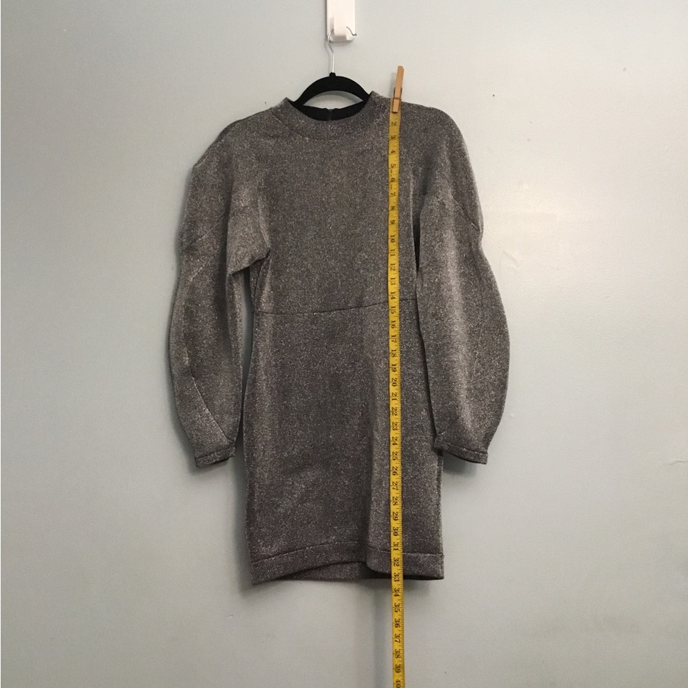 BCBGMaxAzria Metallic Gray Long Sleeve Dress